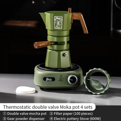 Bincoo Double valve Moka Pot Set Electric Stove Coffee Pot Household Italian Espresso Machine Mocha Pot Barista Accessories 220V