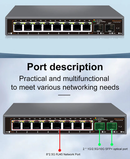 ONTi 2.5Gb Unmanaged Ethernet Switch 8 Port 2.5GBASE-T Network Switch with 10G SFP+ Port Plug and Play Fanless Homelab Switch