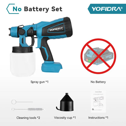 YOFIDRA 1000ML Electric Spray Gun Powerful Portable Paint Sprayer Cordless Furniture Coating Airbrush For Makita 18V Battery Pin