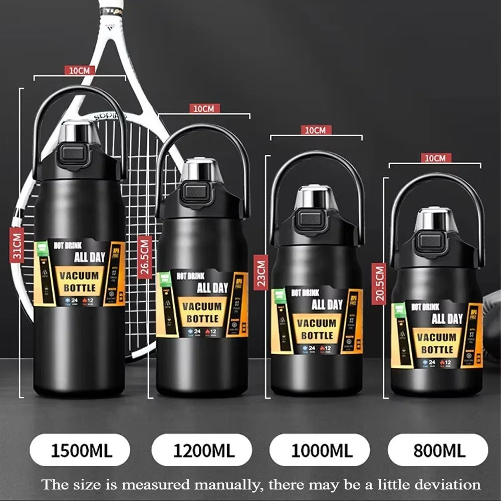 LargeCapacityOutdoor SportsThermos Bottle Portable Water Bottle Stainless Steel Vacuum Insulation with Straw 800ml/1000ml/1500ml