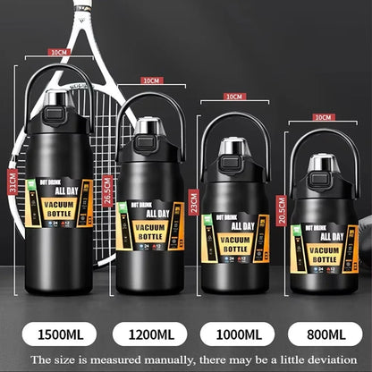 LargeCapacityOutdoor SportsThermos Bottle Portable Water Bottle Stainless Steel Vacuum Insulation with Straw 800ml/1000ml/1500ml