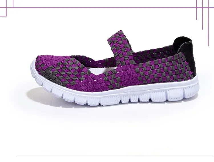 Plus Size Women Flat Shoes  Fashion Elastic Band Weave Shoes Women Comfort Flat Shoes Women Casual Loafers Zapatos De Mujer