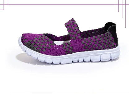 Plus Size Women Flat Shoes  Fashion Elastic Band Weave Shoes Women Comfort Flat Shoes Women Casual Loafers Zapatos De Mujer
