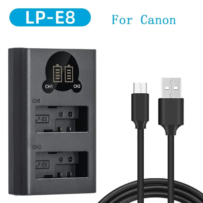 Dual Camera Battery Charger for Sony NP-FW50 FZ100 BX1 Canon LP-E6 E8 E17 NB-13L fuji NP-W235 W126 Nikon EN-El15 EL25 Panasonic
