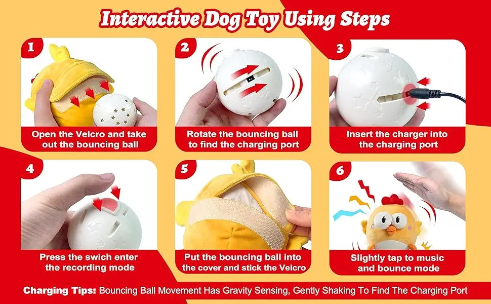 Interactive Dog Toy, Squeaky Moving Ball Toy with Jumping & Music Modes, Rechargeable Plush Chew Cute Pet Cat Dog Toys