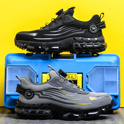 Breathable Men Boots Rotating Buttons Safety Shoes Men Puncture-Proof Work Boots Steel Toe Shoes Light Indestructible Shoes