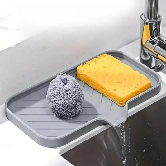 1pcs Sink Silicone Tray With Drain Soap Sponge Storage Holder Countertop Sink Scrubber Brush Soap Storage Rack Kitchen Organizer by PDG ibma