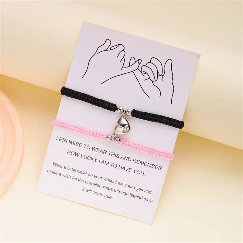 Handmade Heart Magnet Bracelet for Women Men Fashion Adjustable Braided Couple Bracelet Lovers Bestie Friendship Jewelry Sets