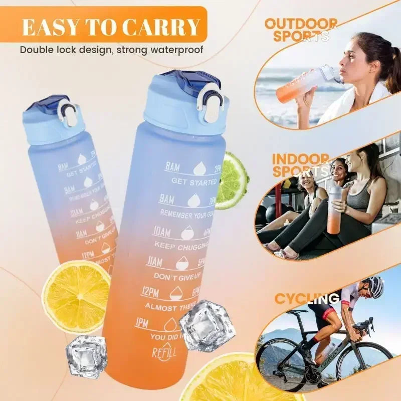 3PCS Sports Water Bottle with Time Marker Leak-proof Cup Motivational Portable Water Bottle for Outdoor Sport Fitness BPA Free