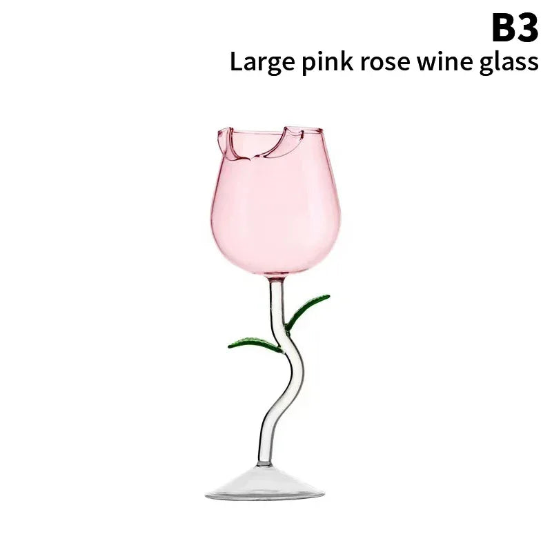 Rose-Shaped Red Wine Glasses Rose Shape Wine Glass With Colored Rose Leaves 150/400ml Rose Shaped Red Wine Goblet Cocktail Cup