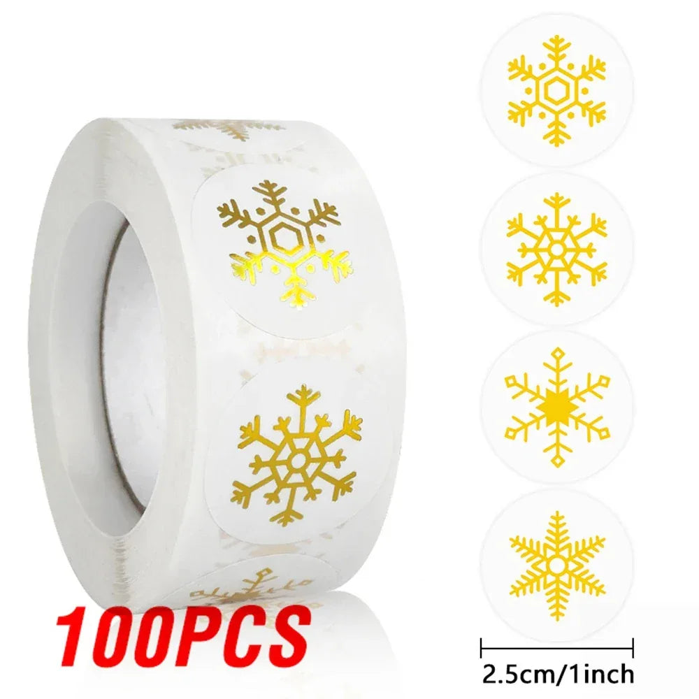 100-500Pcs Gold Snowflake Christmas Stickers Candy Bag Envelopes Sealing Label Christmas Gifts Box Decorations Sticker