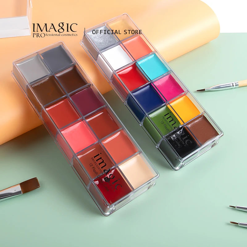 IMAGIC 12Colors Face Body Art Safe Kids Flash Tattoo Painting Halloween Christmas Party Makeup Drawing Pigment Drama Beauty Tool