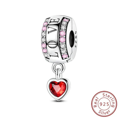 925 Silver Valentine's Day Charms Bead Sparkling Sweet Heart Rose Bear Charm Fit Original Bracelet Bangle Woman DIY Jewelry Gift