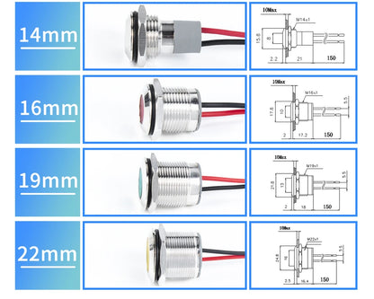 1pcs Alumina LED Warning Indicator Light Signal Lamp Pilot Wire 3-6 12-24 220V 6/8/10/12/16/19/22mm Power Waterproof IP65 Black