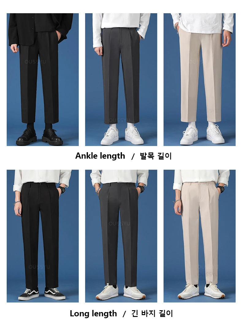 All Seasons New Smooth Pendulous Suit Pants Men Business Long Trousers Korean Formal Ankle Length Pant Male Plus Size 40