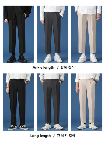 All Seasons New Smooth Pendulous Suit Pants Men Business Long Trousers Korean Formal Ankle Length Pant Male Plus Size 40