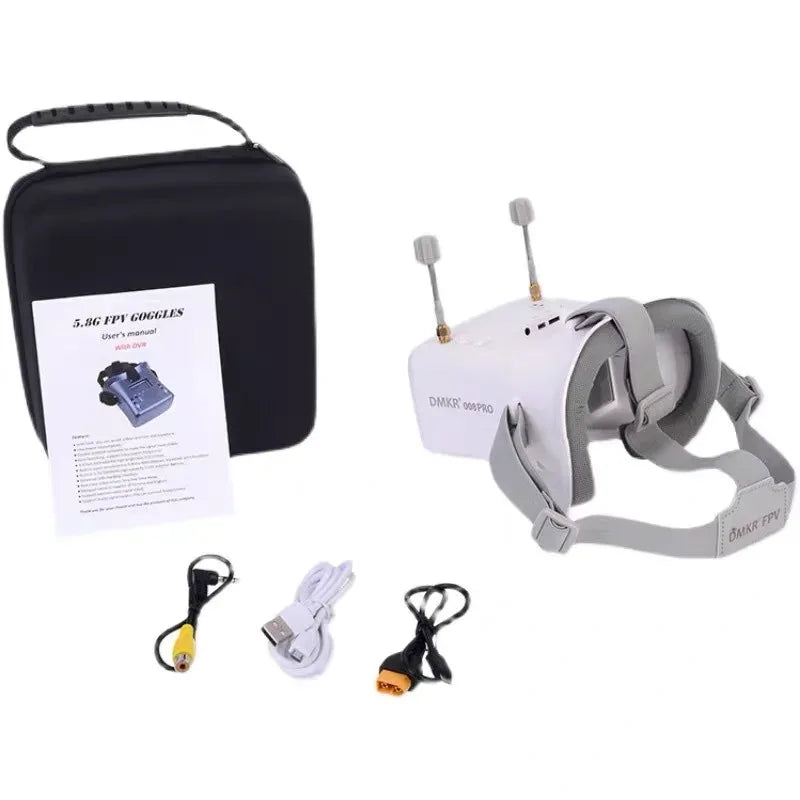 008d Pro Fpv Goggles 8g Analog Video Transmission 3.7v Lipo Battery Charging Remote Dvr Included Plastic Headset