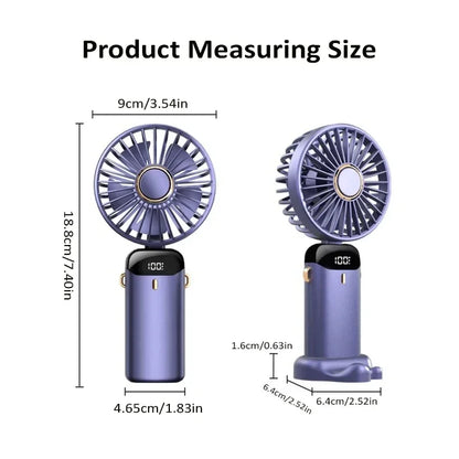 2026 New Handheld Mini Fan Foldable Neck Hanging Fans 5 Speed USB Rechargeable Fan with Phone Stand and Display Screen 1800mAh