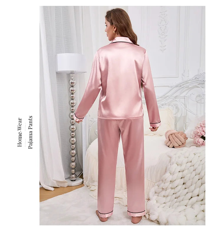 Women's Pajama Set Sleepwear Suit Loungewear Pj Set Satin Long Sleeve Tops With Pants 2 Pieces Pjs Pajamas for Women Pyjama