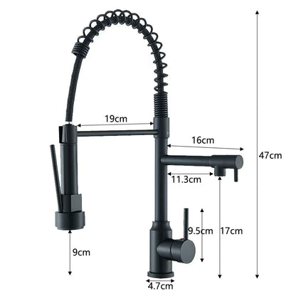 Kitchen Sink Faucet Pull Down Hot and Cold Water Mixer2 Mode Tap with Dual Spout 360 Rotation Flexible Deck Mounted