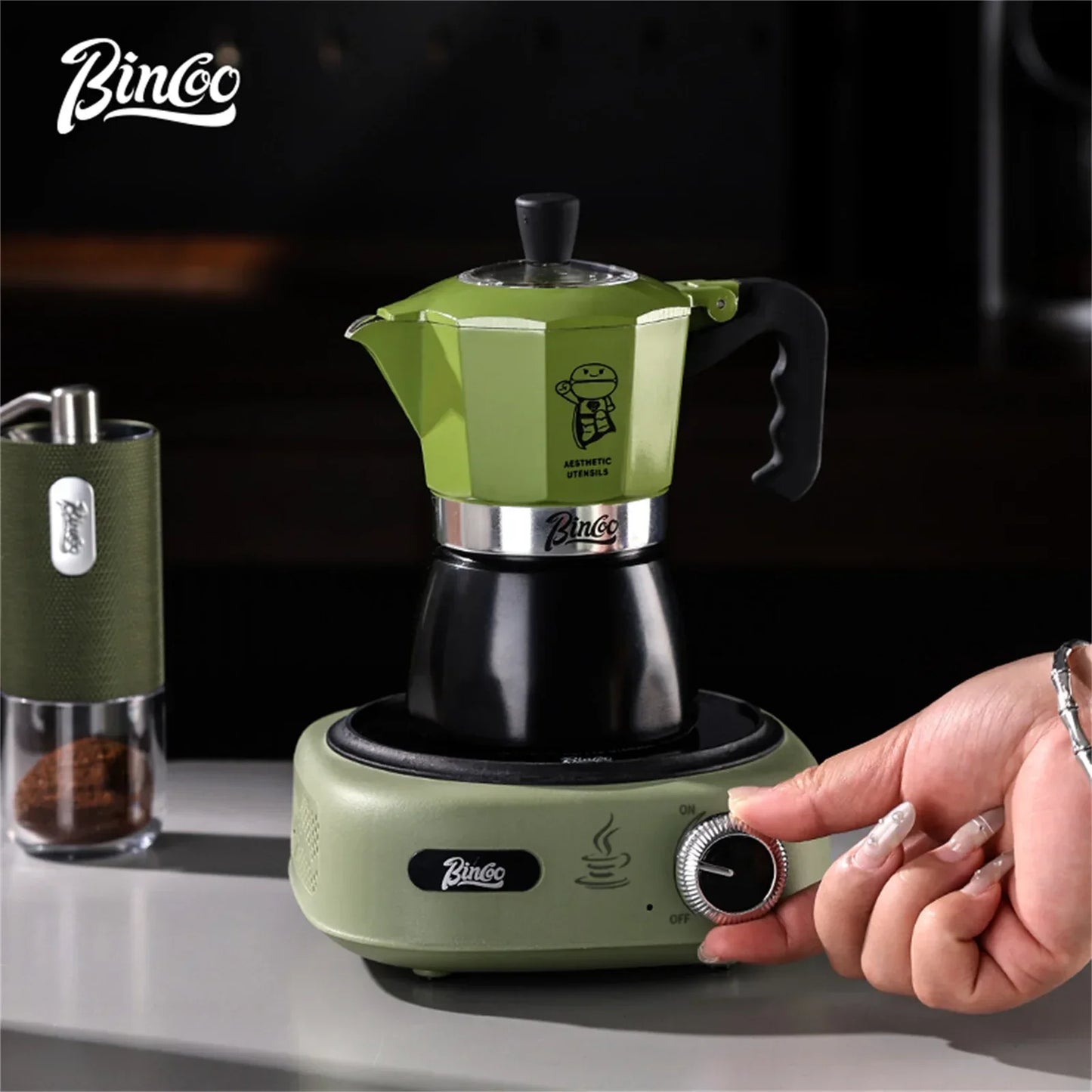 Bincoo Double valve Moka Pot Set Electric Stove Coffee Pot Household Italian Espresso Machine Mocha Pot Barista Accessories 220V