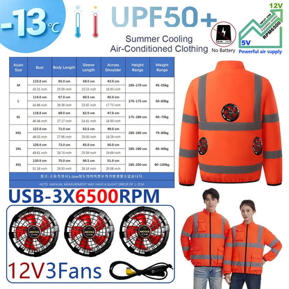 AKOOUS 6500 RPM 12V/5V USB 3-Fans Cooling Vest Air Conditioned Clothes Men Women Outdoor Work Fishing Body Cooling Jacket