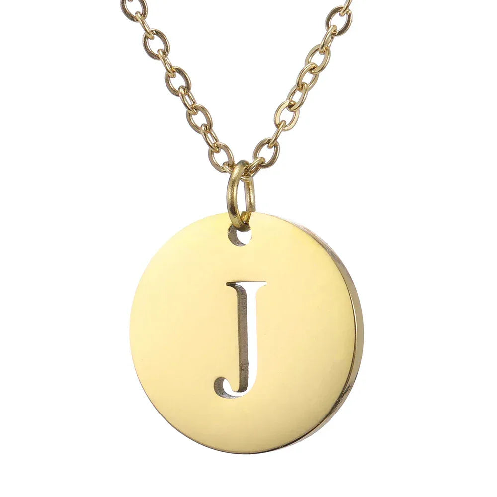New Trend Stainless Steel Gold Silver Color Initials Necklace Hollow Round 26 Letter Pendant Necklace Jewelry Christmas Gift