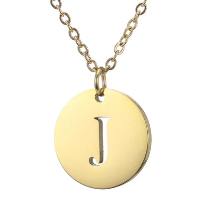New Trend Stainless Steel Gold Silver Color Initials Necklace Hollow Round 26 Letter Pendant Necklace Jewelry Christmas Gift