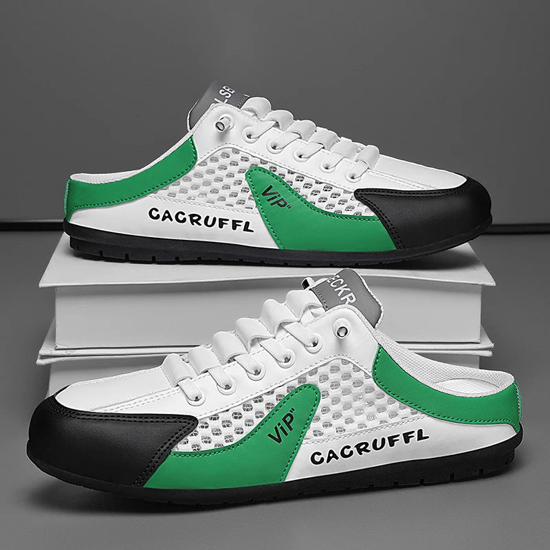 Summer Breathable Backless Men's Mules! Mesh Splicing Trendy Shoes, Slip - on Lazy Shoes Casual Shoes