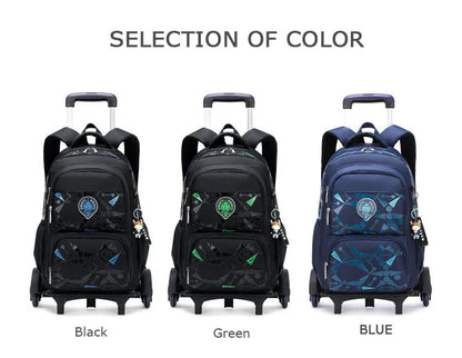 High-capacity on 2/6 Wheels Waterproof Luggage Rolling Bag Student Shoulder Backpack  Detachable Children Rolling School Bags