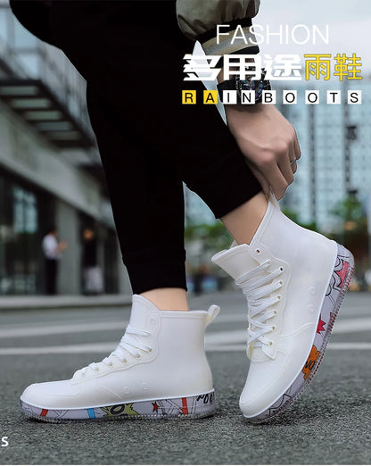 Men Rain Boots Fashion Trendy Nude Boots Anti-skid Work Chef Shoes Durable Waterproof Rubber Fishing Shoes Male Sneakers 2023New