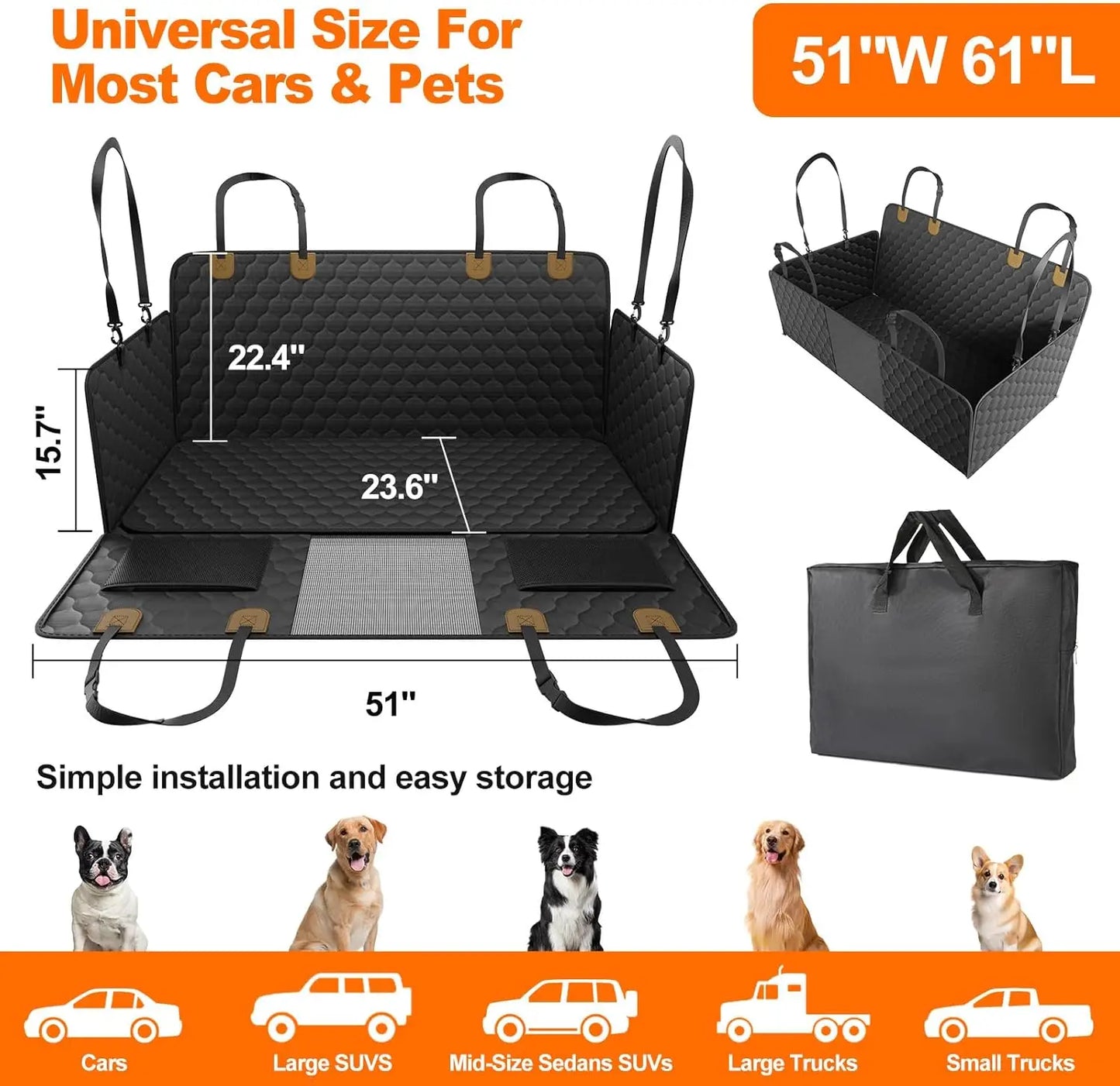 Back Seat Extender for Dogs Hammock for Car Back seat Dog Car Seat Cover with Hard Bottom Dog Car Seat Bed Supports 400lb