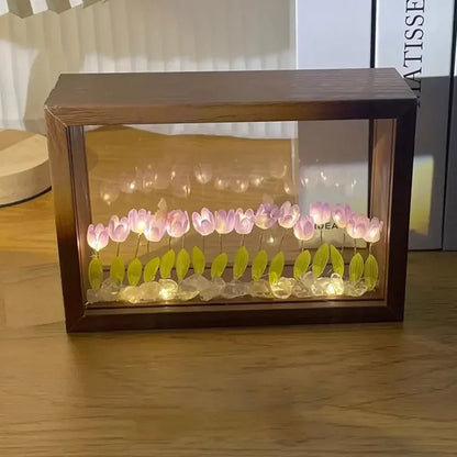 DIY Wooden Photo Frame Tulip Flower Sea Home Decoration Ornaments Atmosphere Lights Valentine's Day Mother's Day Birthday Gifts