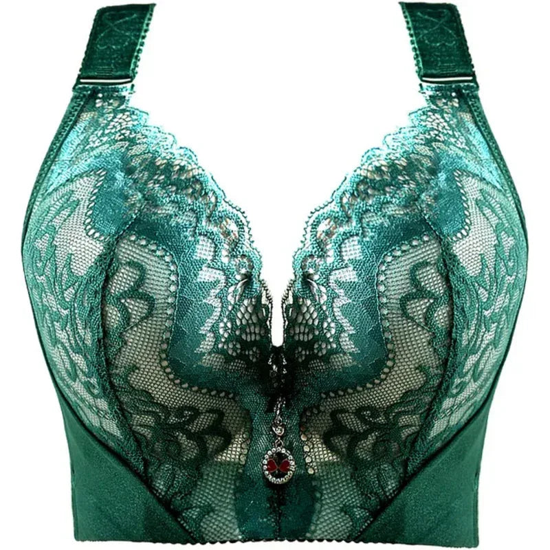 Plus Size Push Up Bra Sexy Lace Underwire - Full Coverage Lingerie for Curvy Women, Wide Side Wings & Thin Cup Support Big Bust