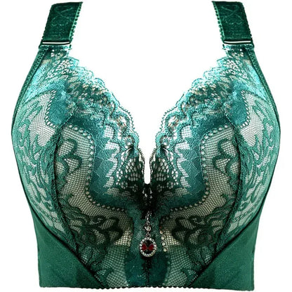 Plus Size Push Up Bra Sexy Lace Underwire - Full Coverage Lingerie for Curvy Women, Wide Side Wings & Thin Cup Support Big Bust