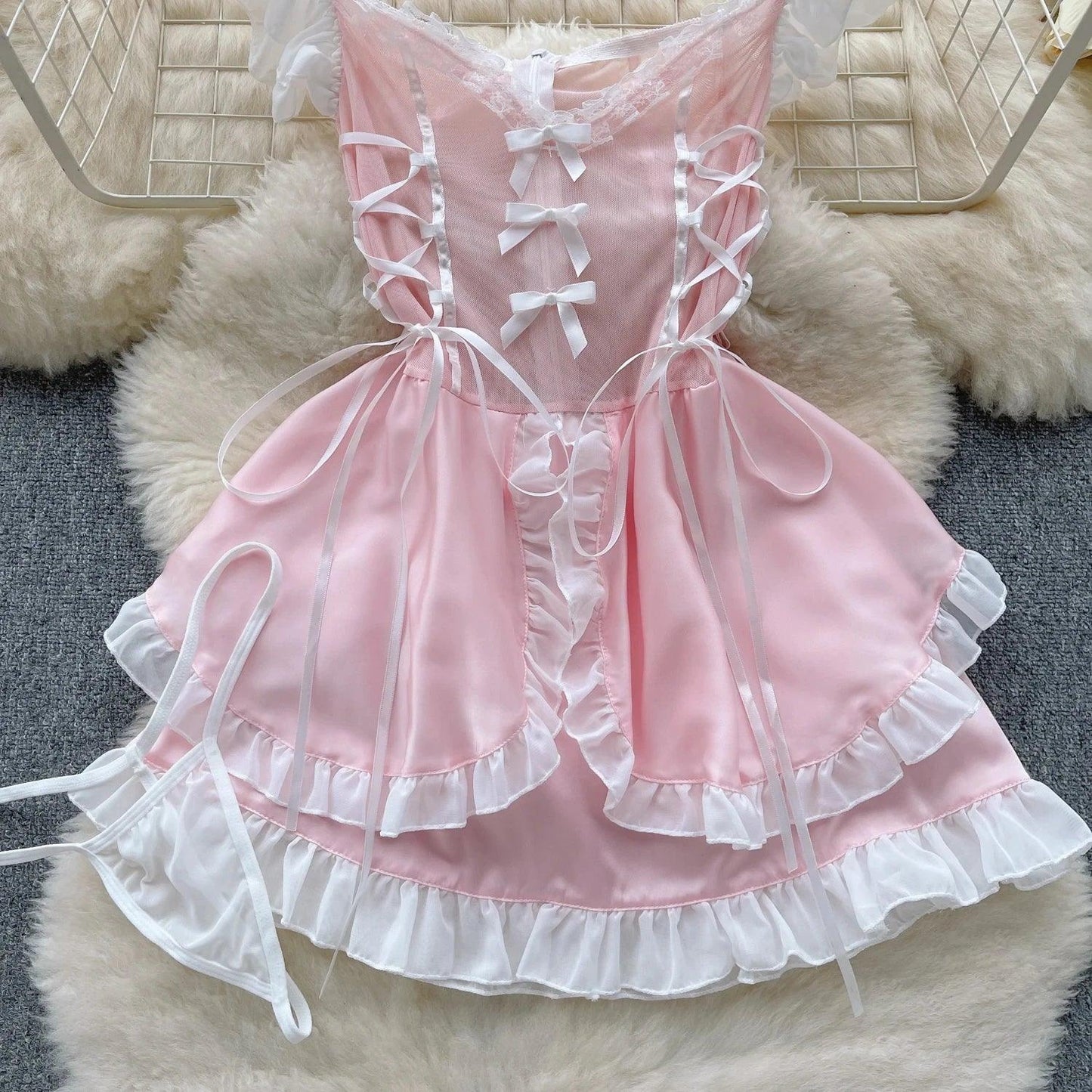 Kawaii Maid Oufit See Through Anime Cosplay Lingerie Cute Cat Women Lolita Sexy Bunny Halloween Costumes Lace PrincessDress New