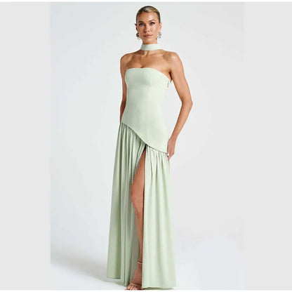 Butter Yellow Mesh Splicing Long Dress Elegant Strapless Split Backless Pleated Gowns For Women 2026 Lady Evening Party Gowns