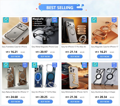 Eary Aluminum Alloy Z-Shape Phone Case for iPhone 16 Pro Max Metal Frameless Magnetic Bumper Minimalist Slim Protective Cover