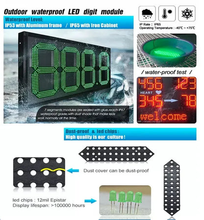 Hot Sale 8 inch Waterproof 7segment Digital Led Module For Price/Time/Temperature/Score Sign