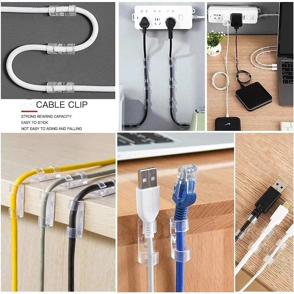 Cable Organizer Clips Wire Holder Self Adhesive Desktop Cord Management for PC Mouse USB Power Cord Fixer Wall Car Home Office