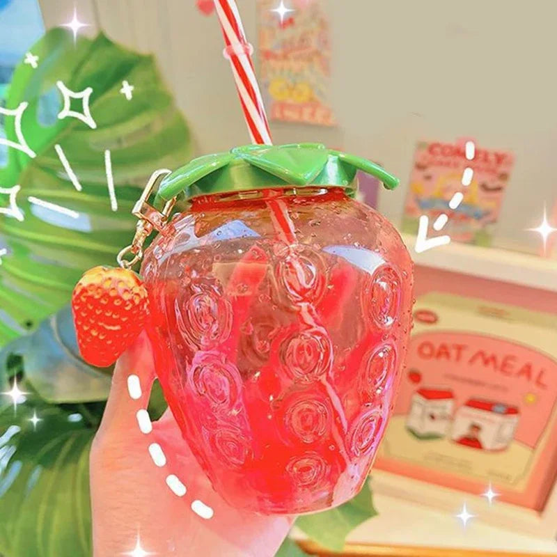 500ml Summer Creative Strawberry Straw Cup, Portable Water Bottle for Milk Coffee, Home Camping Bottle