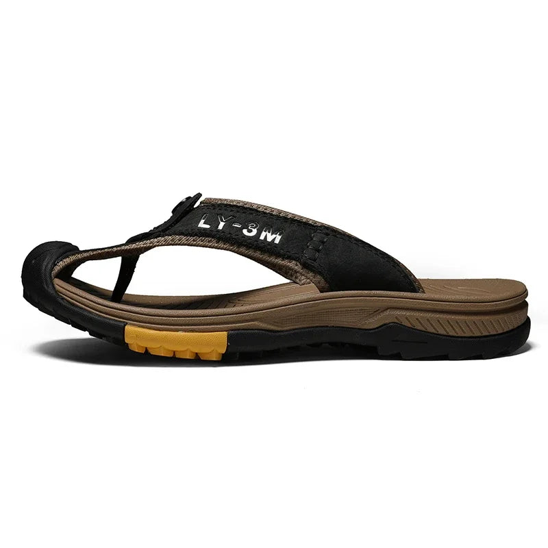 Genuine Cow Leather Shoes Men Sandals Mens Flip Flops Men's Casual Shoes Classic Massage Beach Slippers Anti-slip Summer 2025