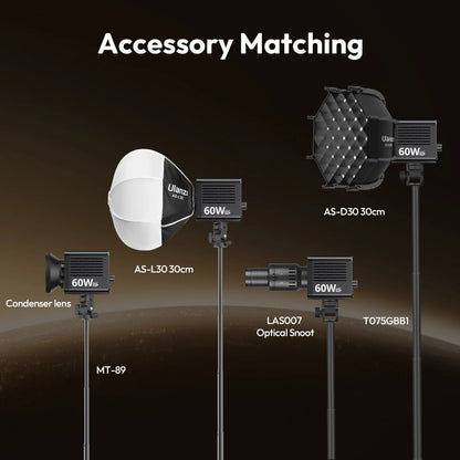 Ulanzi C60 60W COB Video Light Bi-Color Led Light 2500-6500K 3300mAh Mini Bowens Mount for Photography Studio Lighting Live Vlog