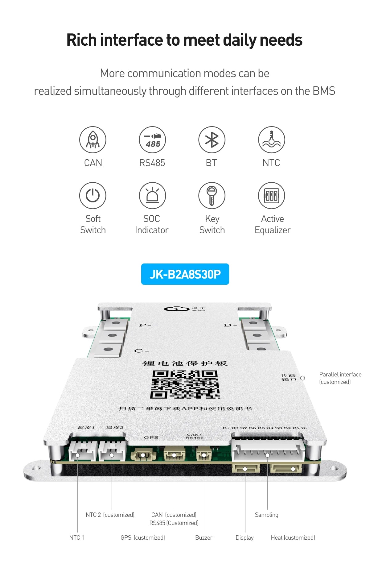 Jikong JK BMS 3s 4s 5s 6s 7s 8s 100A 200A 300A Smart Lifepo4 Li-ion Active Balance Lithium 12V 24v With RS485 CAN Bluetooth Heat