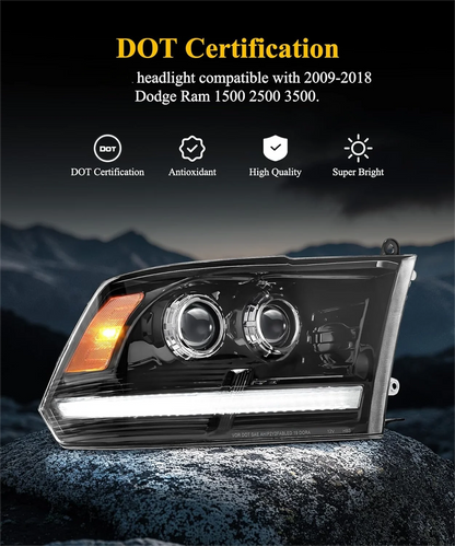 1pcs Full LED Headlight Fit for 2009-2018 Dodge Ram 1500 2500 3500 Sequential Turn Signal&DRL Headlights