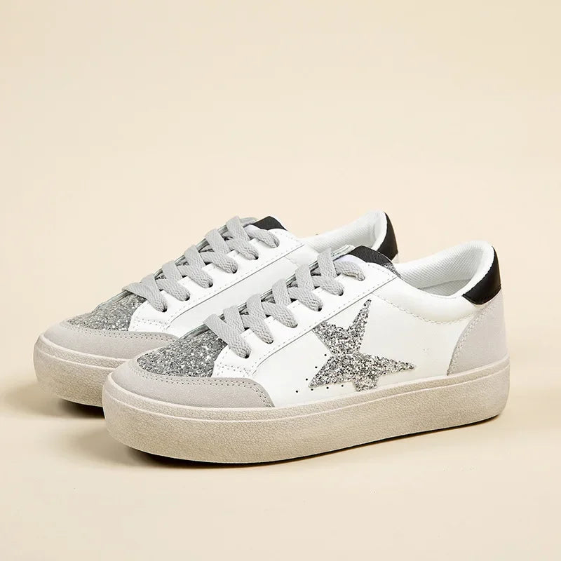 Kalsooni 2024 Autumn New Lightweight Sneakers Non-slip SoftThick Sole Casual Shoes for Women Sequins Star Patchwork Shoes