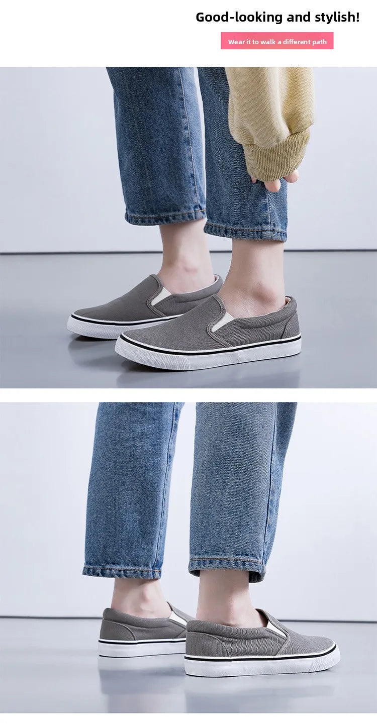 Hand-Painted Canvas Shoes Elastic Unisex Spring 2025 Style Korean Version Flat Heel Breathable Cotton Lined All-Season Footwear