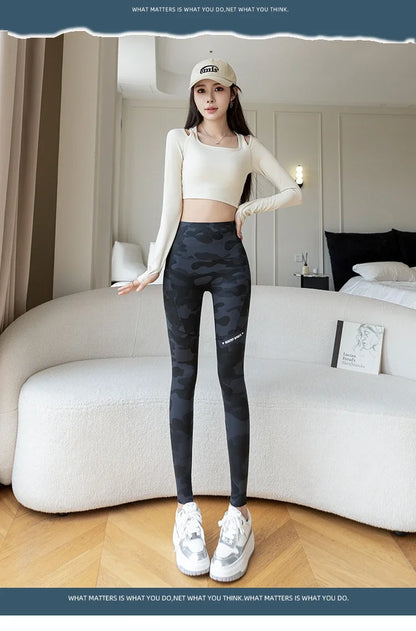 Women Camo Shark Pants High Waist Pocket Leggings Big Size Stretchy Casual Pants Fashion Skinny Yoga Fitness Pants