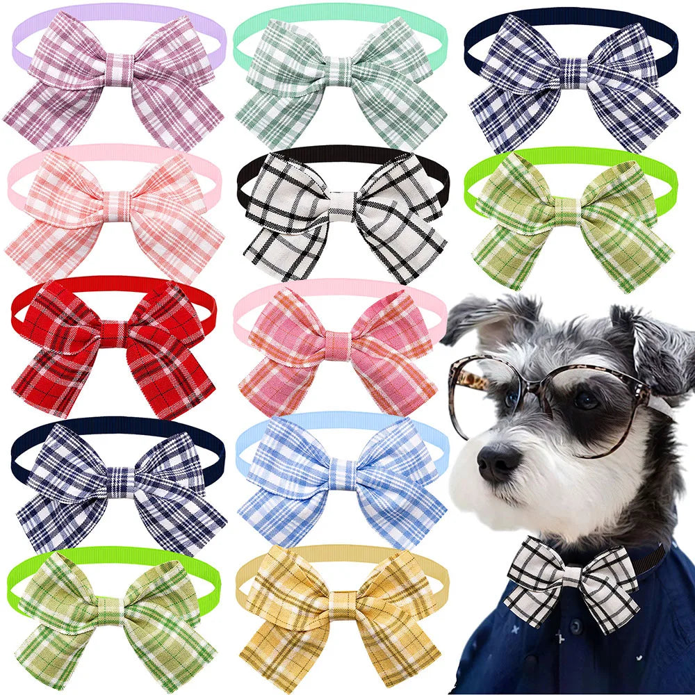 10PCS Adjustable Pet Bowtie For Dogs Classic Plaid Printed Dog Bow Tie Handmade Pet Dog Bowtie Pet Grooming Accessories