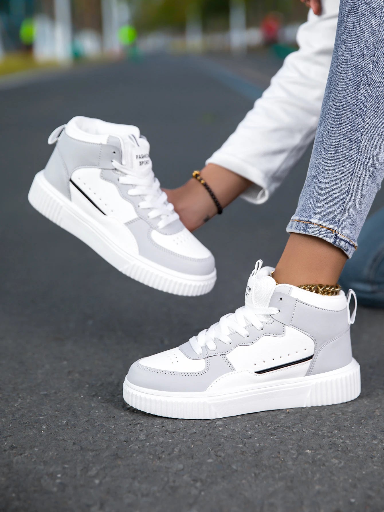 HKDQ Blue High Top Sneakers Unisex Non Slip Platform Men's Skate Shoes Spring Autumn Casual Leather Skateboard Shoes For Women